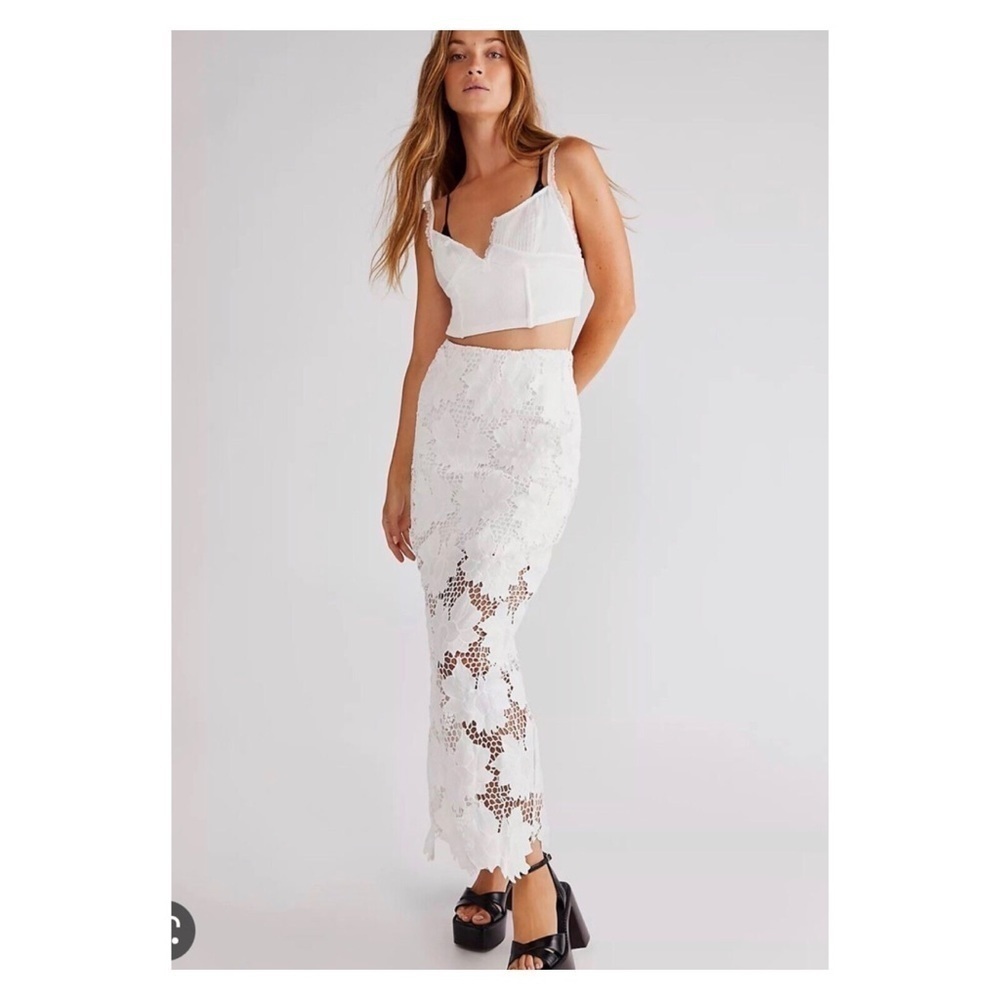 Rumer x Free People White Crochet Lace Maxi Skirt Tropez Medium NWT - Picture 4 of 11